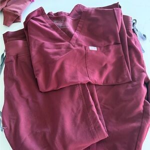 Figs Maroon Scrub Set ( 1 top and 2 pants)